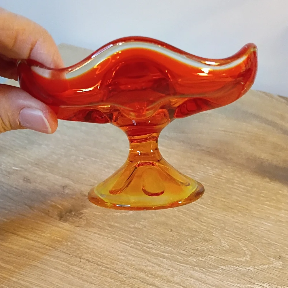 Vintage Viking Glass 6 Petal Amberina Single Candle Holder